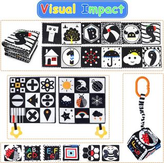 No. 4 - KUANGO 3 Pcs Black and White High Contrast Baby Toys - 2