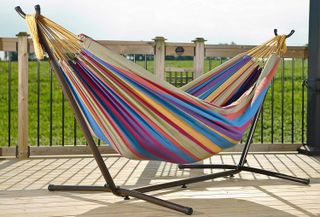 No. 7 - Vivere Double Cotton Hammock with Space Saving Steel Stand - 2