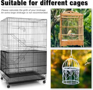 No. 3 - 2 Pieces Adjustable Bird Cage Cover Birdcage Nylon Mesh Netting Birdcage Cover Seed Catcher Soft Skirt Guard - 4