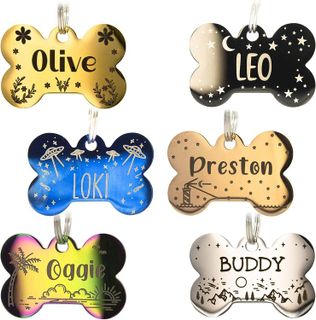 No. 6 - Personalized Dog Tag with 5 Lines of Custom Deep Engraved Durable Stainless Steel Pet ID Name Tag - 1