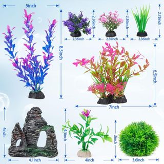 No. 7 - Ameliade Aquarium Decorations Fish Tank Artificial Plastic Plants & Cave Rock Decor Set - 2