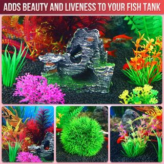No. 10 - Borlech Aquarium Rock Decorations and Fish Tank Plastic Plants Decor Set - 4