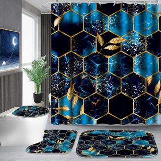 No. 4 - Poedist 4 Pcs Bathroom Shower Curtain Set - 1