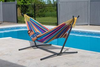 No. 7 - Vivere Double Cotton Hammock with Space Saving Steel Stand - 4