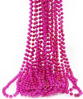 No. 8 - 33" Metallic Hot Pink Plastic Mardi Gras Beads Necklace (12 Pack) - 1