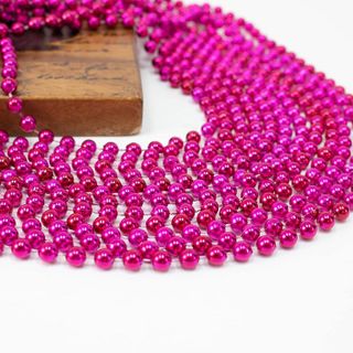 No. 8 - 33" Metallic Hot Pink Plastic Mardi Gras Beads Necklace (12 Pack) - 4