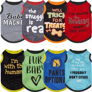 No. 10 - 8 Pieces Dog Shirts Printed Clothes with Funny Letters - 1