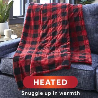 No. 5 - Sunbeam Royal Luxe Red Black Buffalo Plaid Heated Personal Throw - 2