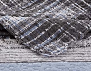 No. 4 - Kids Zone Home Linen Charcoal White Light Grey Stripe Plaid Bedspread - 3