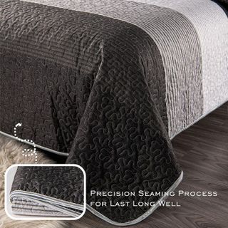 No. 10 - PERFEMET Gray Striped Patchwork Quilted Bedspread Set - 3