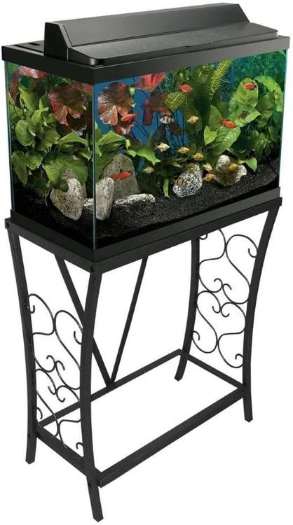 No. 7 - Aquatic Fundamentals 20 Gallon Black Metal Scroll Aquarium Stand - 1