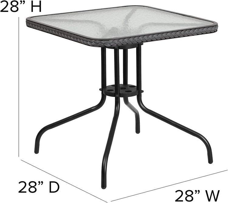 No. 2 - Flash Furniture Barker 28'' Square Glass Metal Table with Gray Rattan Edging - 5