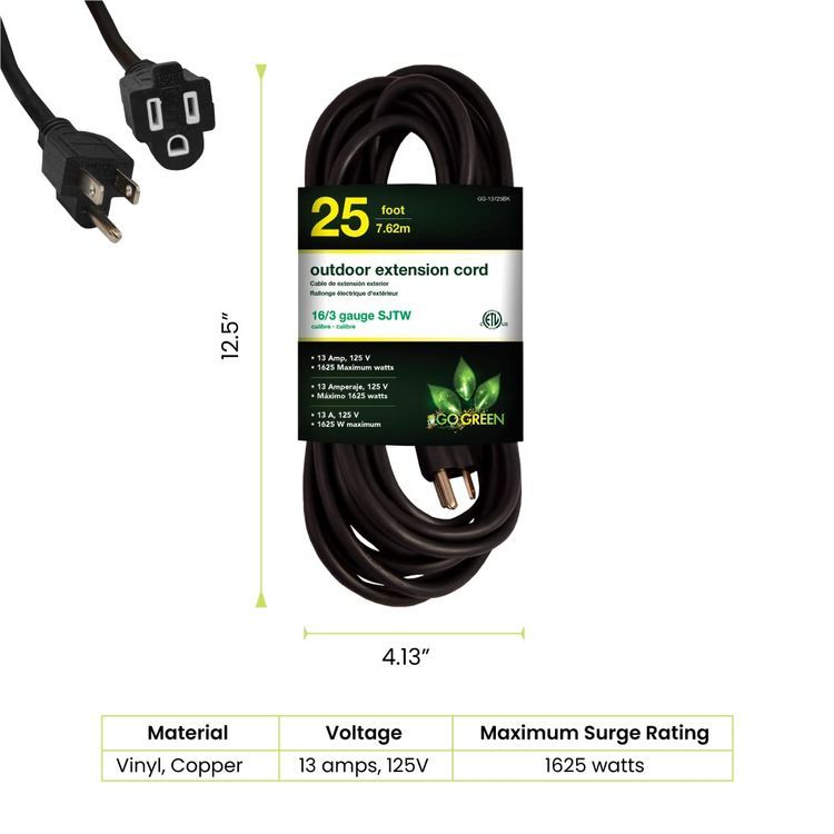 No. 8 - Go Green Power Inc. GG-13725BK 16/3 Heavy Duty Extension Cord - 2