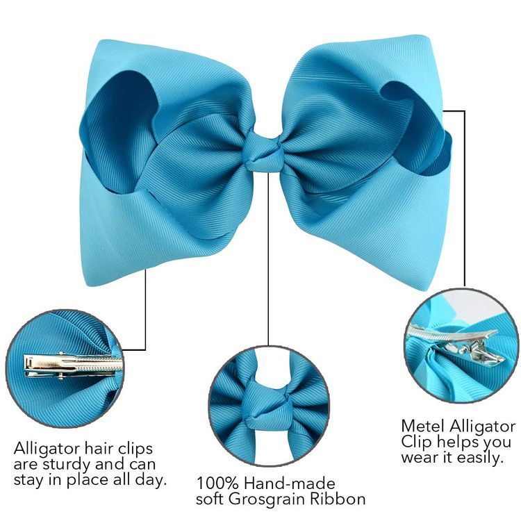 No. 10 - DEEKA 2 PCS 6" Big Hand-made Grosgrain Ribbon Solid Color Hair Bows Alligator Clips Hair Accessories - 5