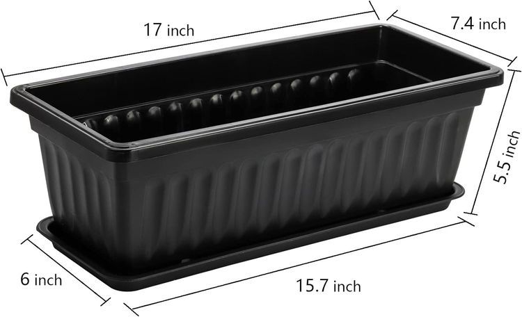 No. 4 - Fasmov 7 Pack 17 Inches Flower Window Box Plastic Vegetable Planters with Trays - 2