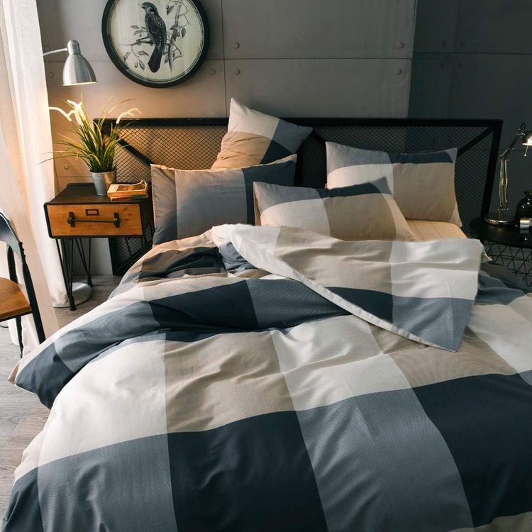 No. 7 - Cotton Grid Plaid Duvet Cover Set - 3