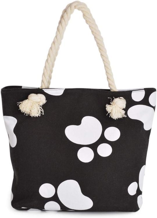 No. 8 - Premium Dog Cat Paws Print Canvas Tote Shoulder Bag - 1