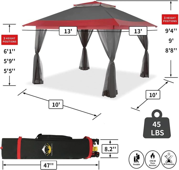 No. 1 - Crown Shades 13x13 Outdoor Pop Up Gazebo - 3