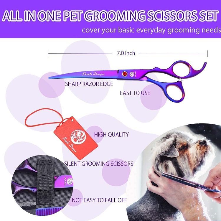 No. 2 - Purple Dragon Professional 7.0 inch 4PCS Pet Grooming Scissors Kit - 2