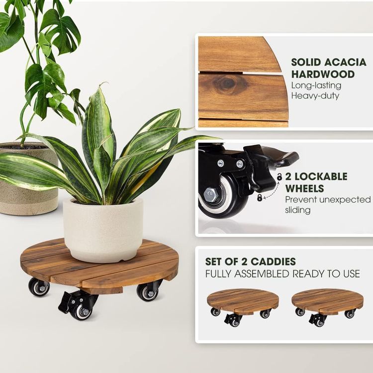 No. 1 - IDZO 14 Inches Wood Plant Caddy With Wheels - 2