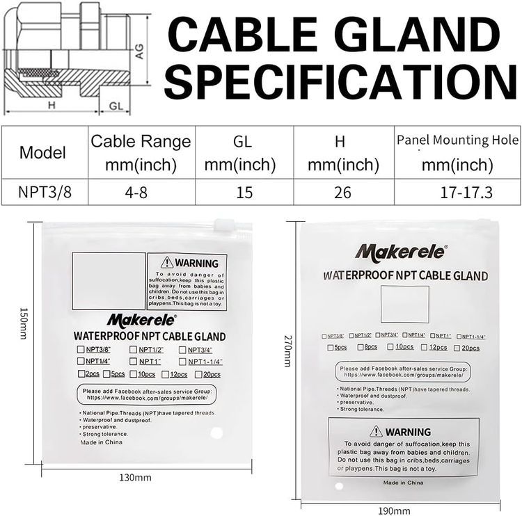 No. 10 - MAKERELE Wire Strain Relief NPT 3/8”Nylon Cord Grips Cable Glands Cable Gland Joints - 5