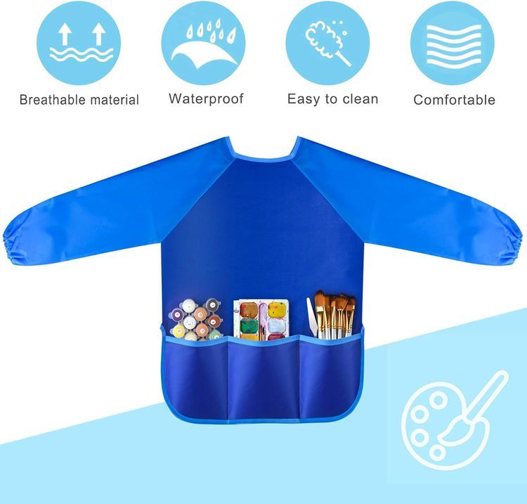 No. 4 - KUUQA Waterproof Children Art Smock Kids Art Aprons with 3 Roomy Pockets - 5