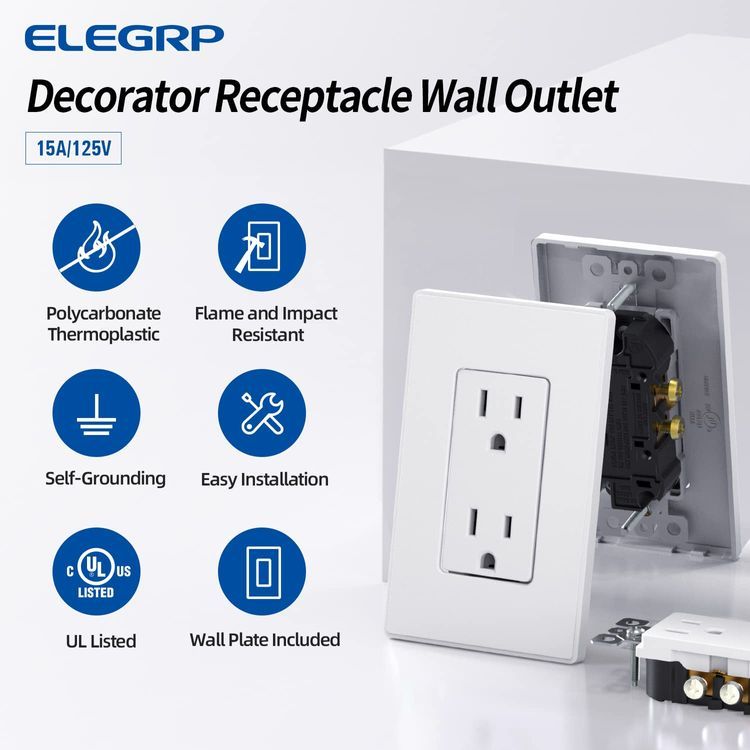 No. 4 - ELEGRP Matte White Standard Decorator Electrical Wall Receptacle Outlet - 3