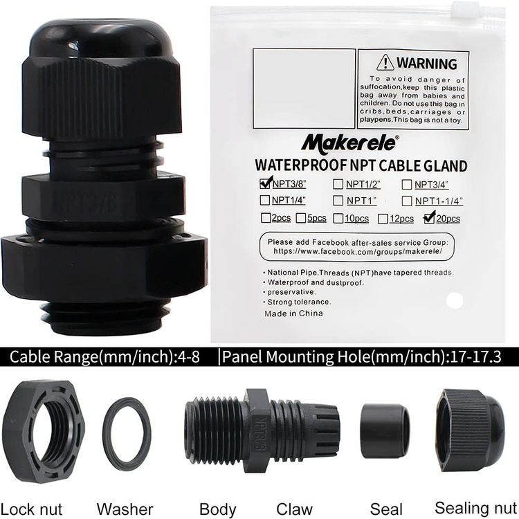 No. 10 - MAKERELE Wire Strain Relief NPT 3/8”Nylon Cord Grips Cable Glands Cable Gland Joints - 4