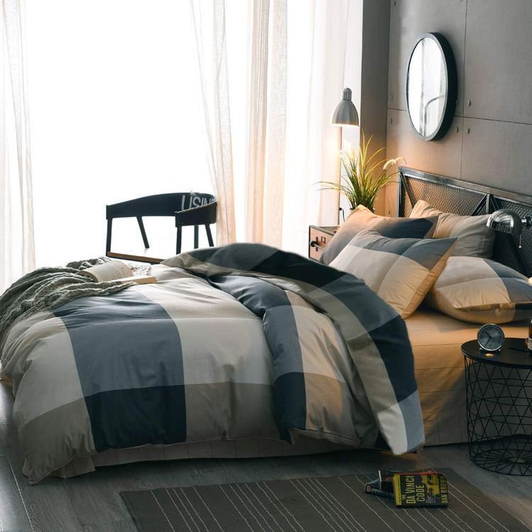 No. 7 - Cotton Grid Plaid Duvet Cover Set - 4