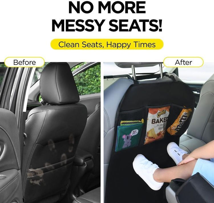 No. 1 - Lebogner Back Seat Cover For Kids + 3 Pocket Storage Organizer - 5