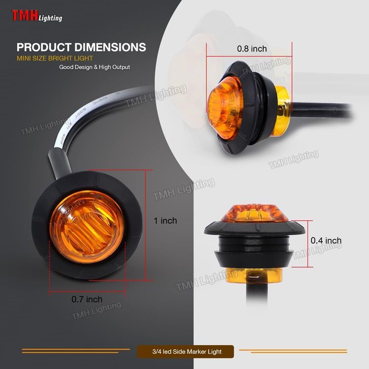 No. 8 - TMH 50 pcs 3/4 Inch Amber 3 LED Mini Round Miniature Side Marker Lights - 2