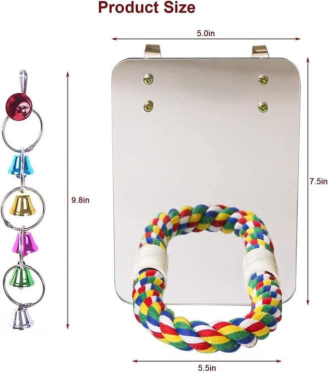 No. 6 - LOPERDEVE 7" Bird Mirror with Rope Perch Bird Toys Swing - 2