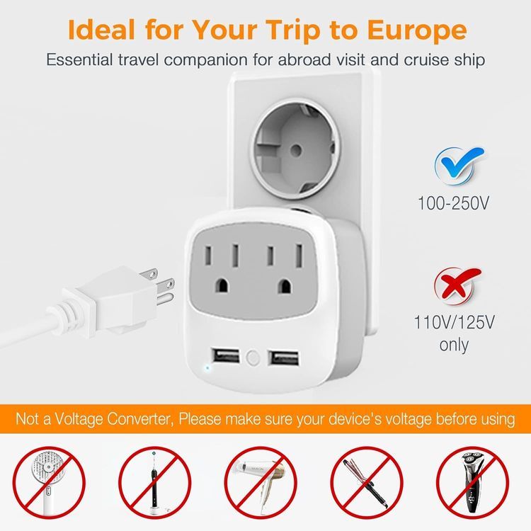 No. 1 - European Travel Plug Adapter Converter, TESSAN - 5