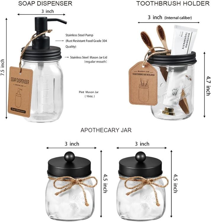 No. 3 - Mason Jar Bathroom Accessories Set - 5