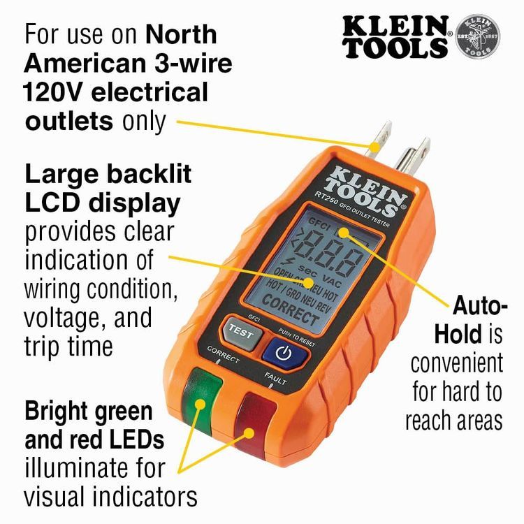 No. 3 - Klein Tools RT250 GFCI Outlet Tester with LCD Display - 2