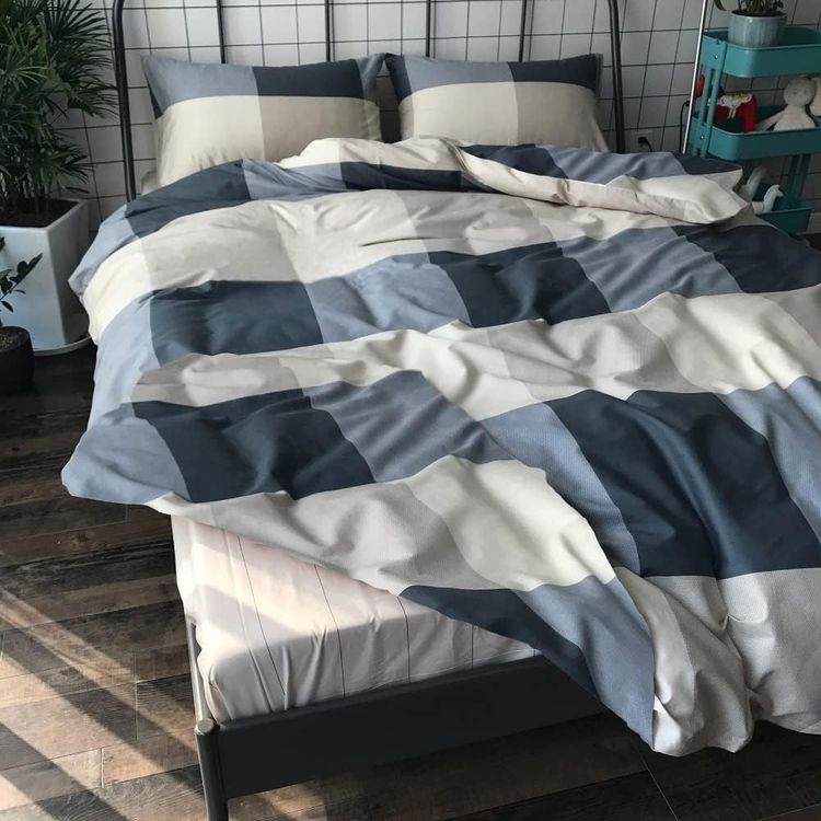 No. 7 - Cotton Grid Plaid Duvet Cover Set - 5