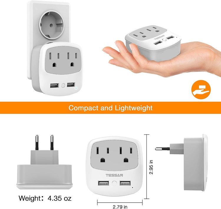 No. 1 - European Travel Plug Adapter Converter, TESSAN - 4