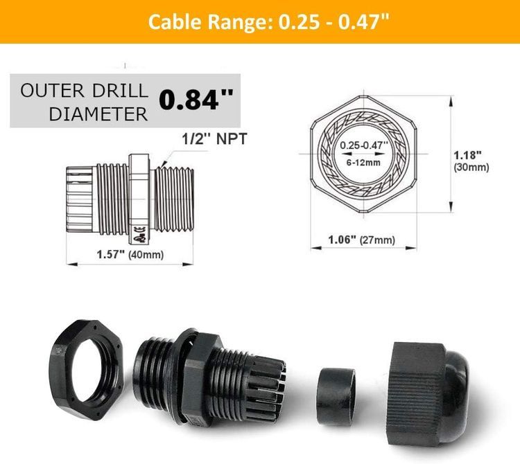 No. 5 - MGI SpeedWare 1/2" NPT Strain Relief Nylon Cord Grip Cable Glands - 5