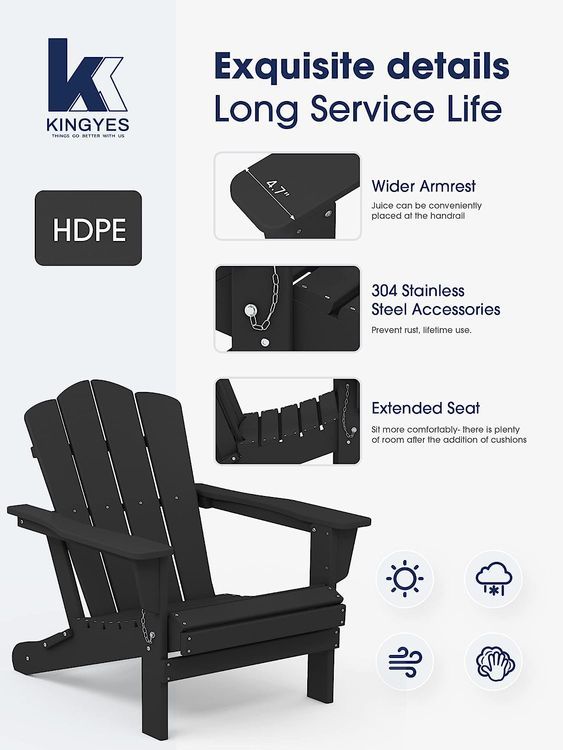 No. 5 - KINGYES HDPE All-Weather Folding Adirondack Chair - 5