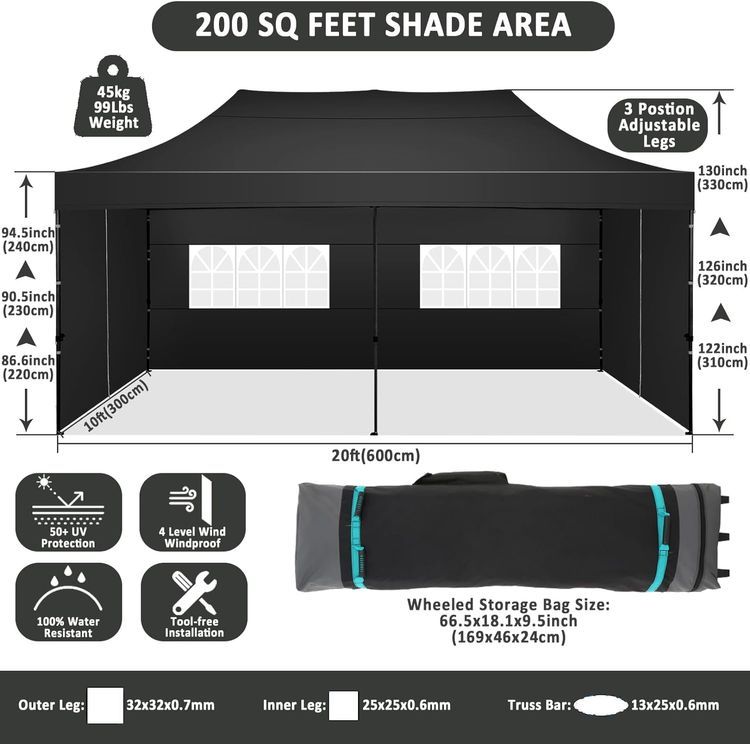 No. 10 - HOTEEL 10x20 Pop Up Canopy with 6 Sidewall - 4