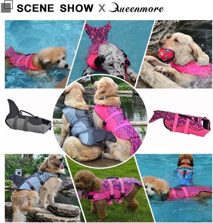 No. 8 - Queenmore Dog Life Jacket Ripstop Shark Dog Safety Vest - 2