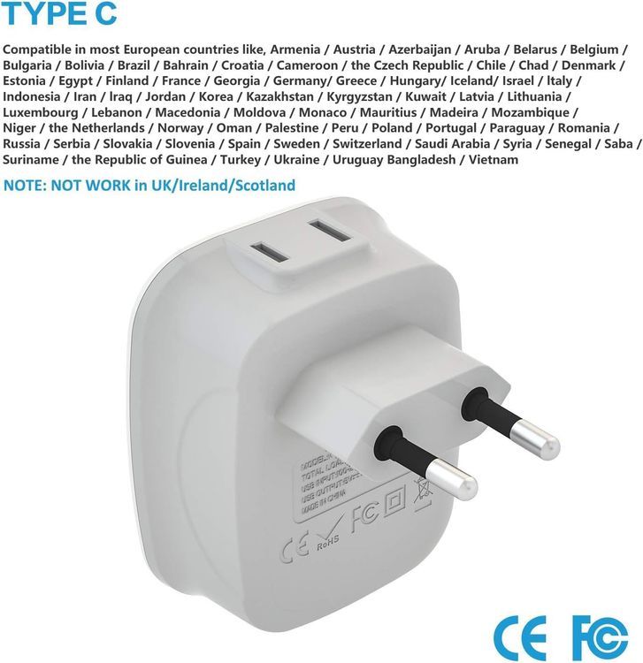 No. 6 - VINTAR European Travel Plug Adapter - 3