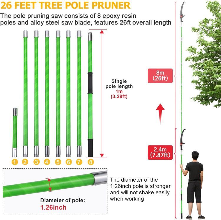 No. 6 - 26 Feet Tree Pole Pruner Manual Branches Trimmer - 4