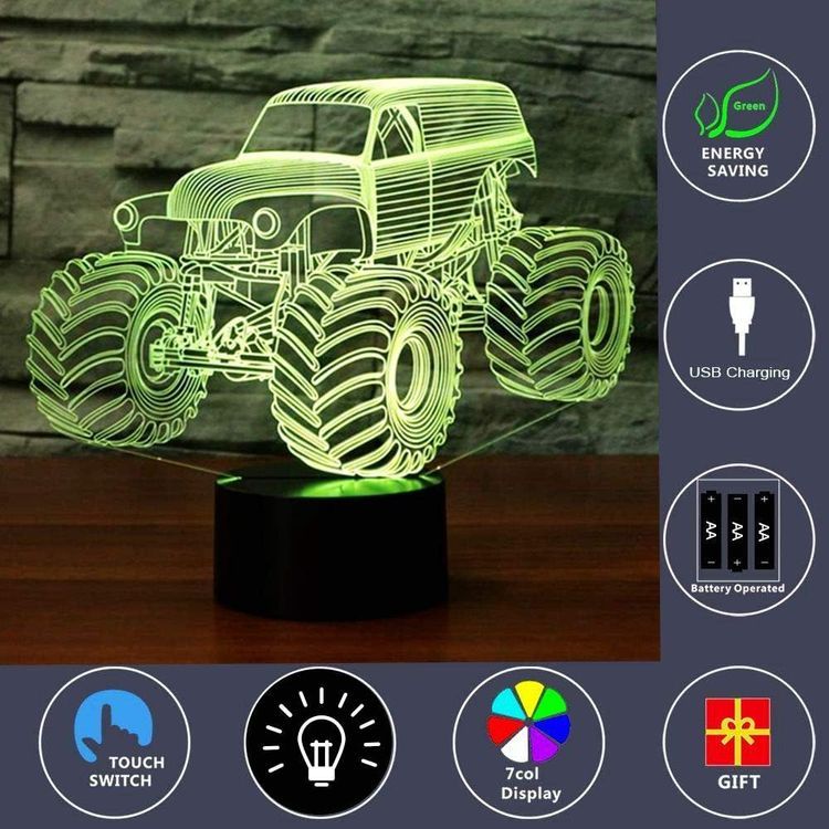 No. 2 - 3D Illusion Lamp Night Light Monster Truck - 3