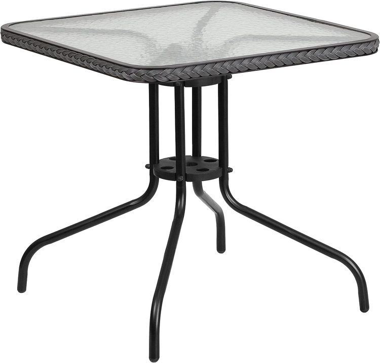 No. 2 - Flash Furniture Barker 28'' Square Glass Metal Table with Gray Rattan Edging - 1