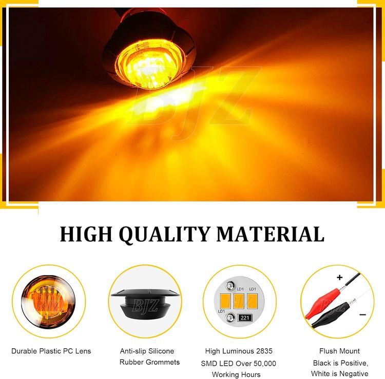 No. 10 - BJZ 3/4'' LED Trailer Marker Clearance Lights Amber Round 12V LED Side Marker - 2