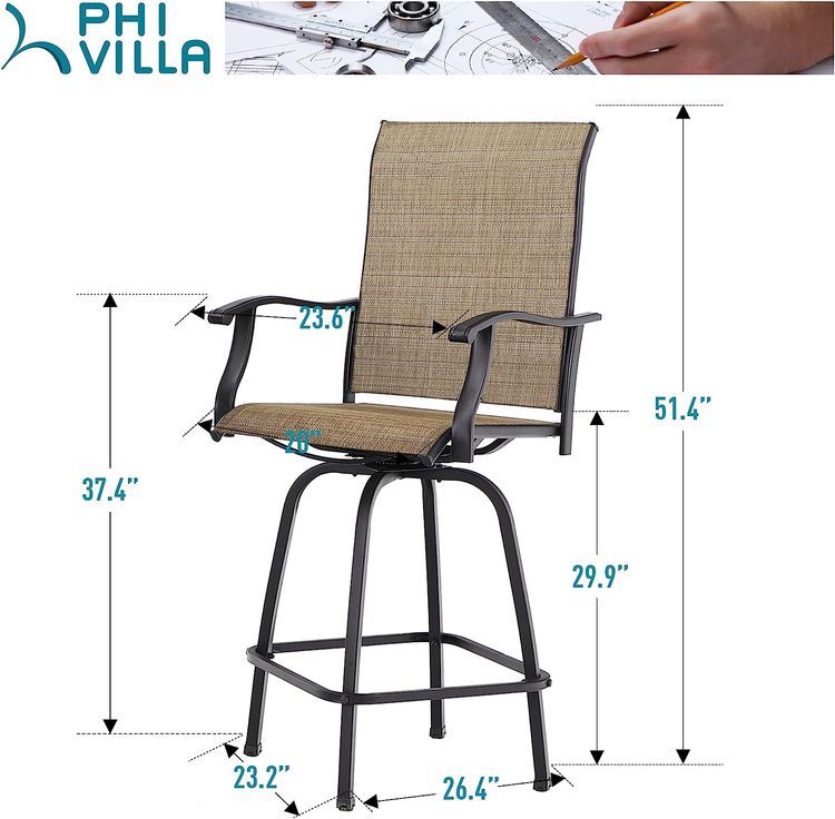 No. 7 - PHI VILLA Patio Swivel Bar Stools Set of 2 - 3