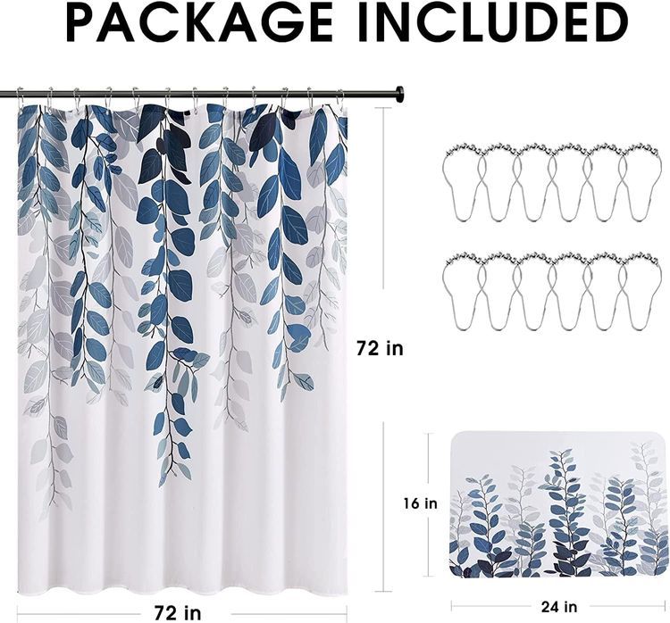 No. 6 - Small Stall Blue Shower Curtain Set with Rug - 5