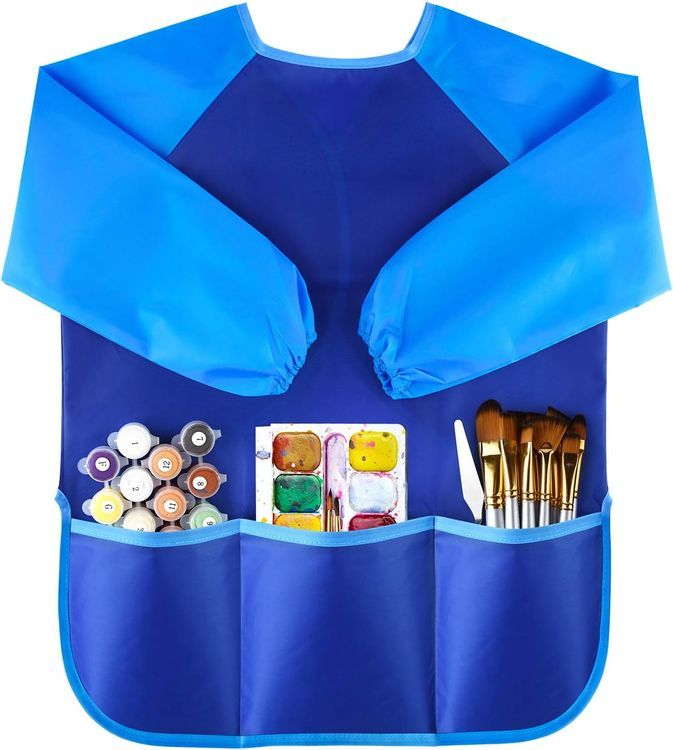 No. 4 - KUUQA Waterproof Children Art Smock Kids Art Aprons with 3 Roomy Pockets - 1