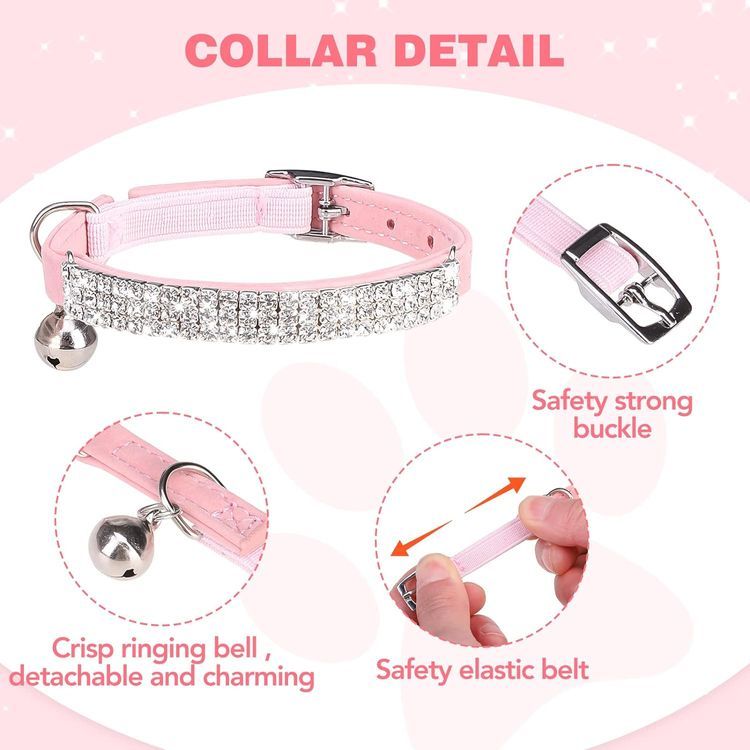 No. 8 - BINGPET Adjustable Cat Collar Soft Velvet Safe Collars Bling Diamante with Bells - 3